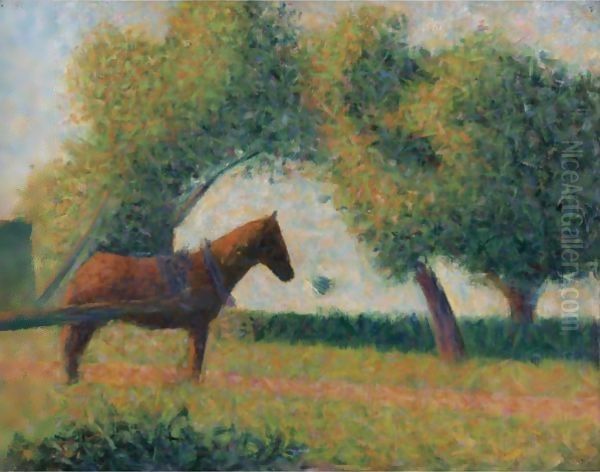 Le Cheval Attele Or La Charette Attelee Oil Painting by Georges Seurat