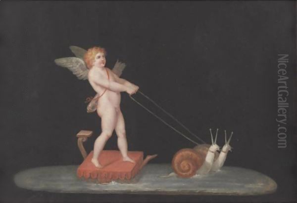 Cupid Drawn By Snails Oil Painting by Michelangelo Maestri