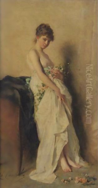 Girl With Garland Of Flowers Oil Painting by Charles Chaplin