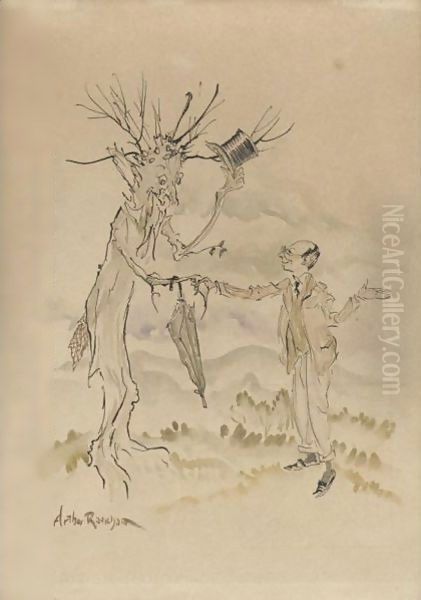 Self-Portrait With Tree Oil Painting by Arthur Rackham