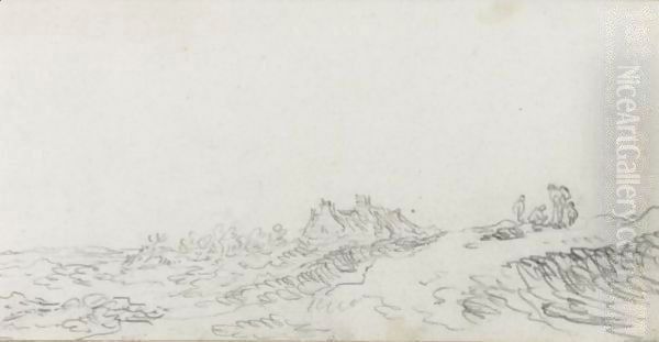 A Dune Landscape With Figures To The Right And A Cottage Behind Oil Painting by Jan van Goyen