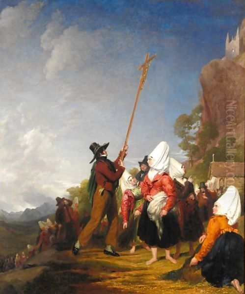 Austrian Pilgrims Oil Painting by George Robert Lewis