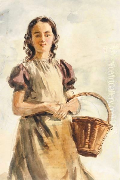 Young Girl With Basket Oil Painting by William Henry Hunt