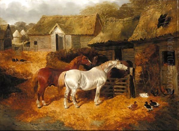 Farmyard With Horses Oil Painting by John Frederick Herring Snr