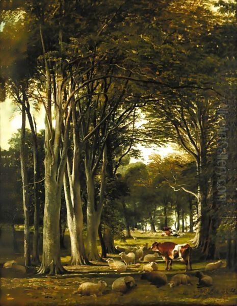 Cattle And Sheep Grazing 3 Oil Painting by Thomas Sidney Cooper