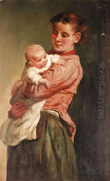 Mother And Child Oil Painting by John Thomas Peele