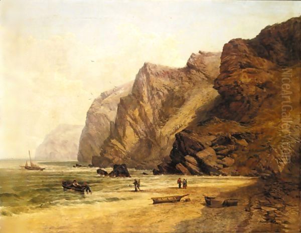 Cornish Beach Oil Painting by William West