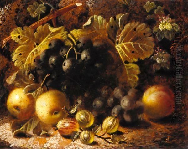 Still Life Of Goosebery's And Grapes Oil Painting by Oliver Clare