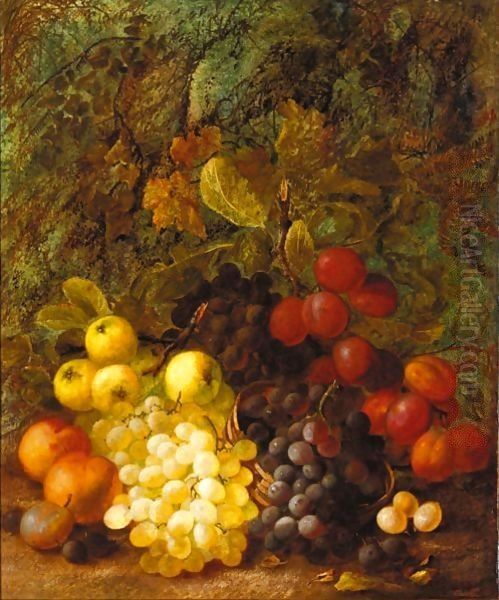 Still Life Of Grapes, Plums, Peaches And Apples Oil Painting by Vincent Clare