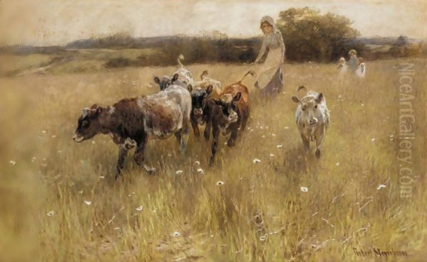 Changing Pasture Oil Painting by Robert Gustav Meyerheim