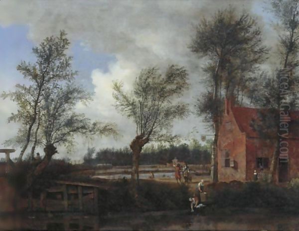 The Inn Of The Zwarte Varcken ('Black Pig'), Maarsseveen Oil Painting by Jan Van Der Heyden