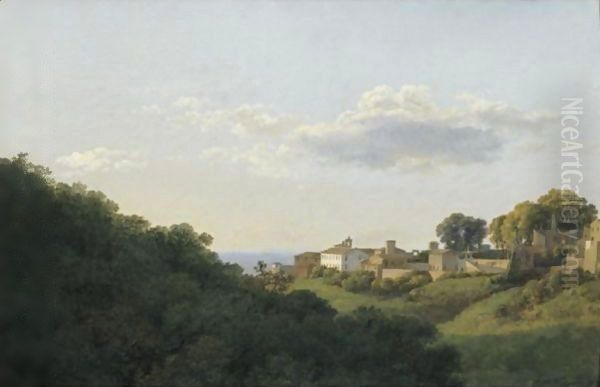 An Afternoon View Of The Town Of Marino Wih The Forest Beyond Oil Painting by Jean-Joseph-Xavier Bidauld