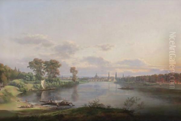 View Of Dresden From The Road To Meissen Oil Painting by Johan Christian Clausen Dahl