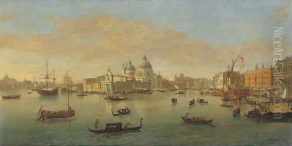 Venice, A View Of The Bacino Di San Marco Looking West, With The Punta Della Dogana And The Church Of Santa Maria Della Salute Oil Painting by Caspar Andriaans Van Wittel