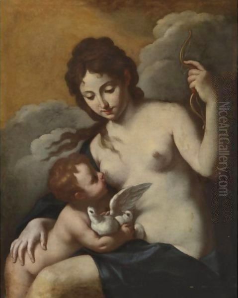 Venus And Cupid Oil Painting by Carlo Cignani