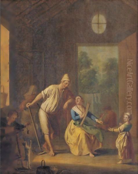 Interior With A Peasant Family Oil Painting by Pietro Fabris