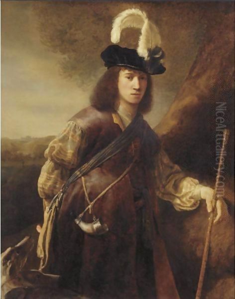 A Young Man As A Hunter Oil Painting by Ferdinand Bol