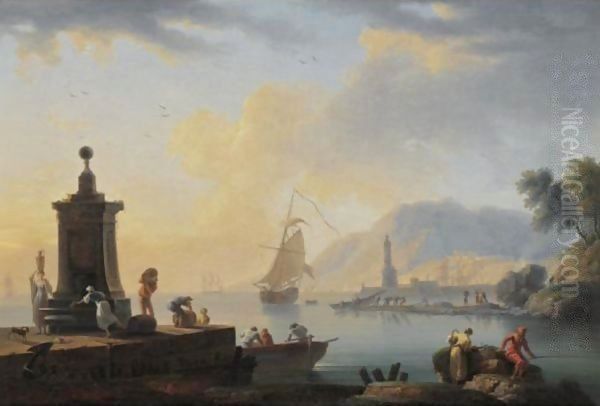 Mediterranean Port Scene Oil Painting by Claude-joseph Vernet