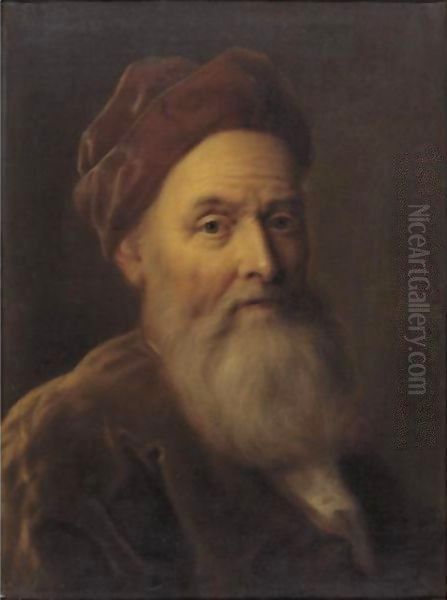 Portrait Of A Man In A Red Beret Oil Painting by Balthasar Denner