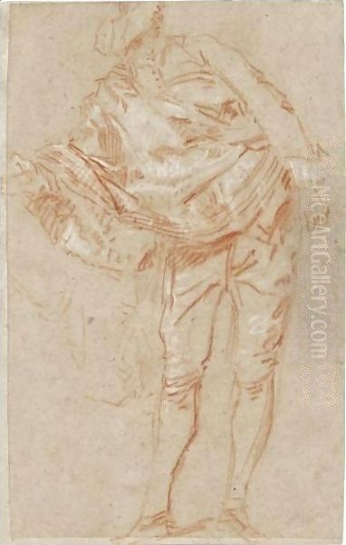 Study Of A Young Man Leaning Forward, Wearing A Cape Oil Painting by Nicolas Lancret