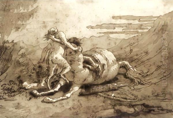 A Centaur And A Satyr In A Landscape Oil Painting by Giovanni Domenico Tiepolo