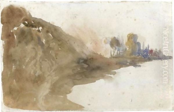 View Of A Riverbank Oil Painting by Eugene Delacroix