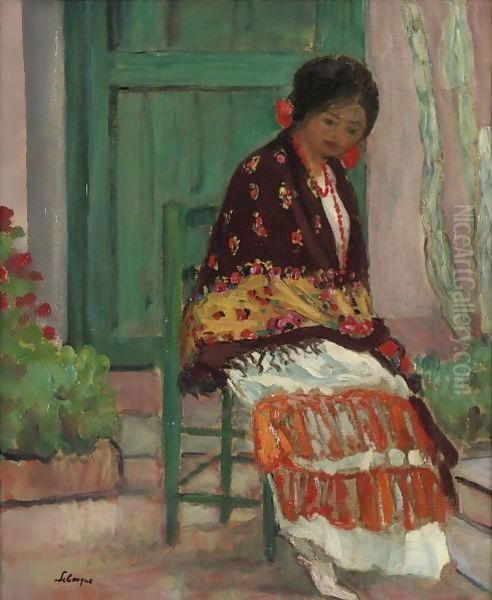 Femme Au Chale Fleuri Oil Painting by Henri Lebasque