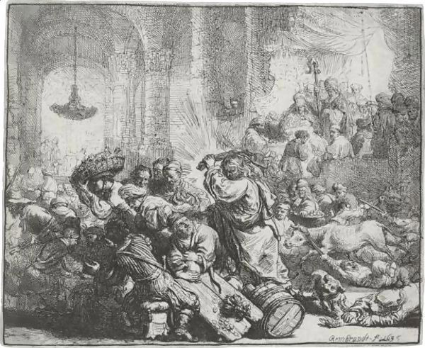 Christ Driving The Money Changers From The Temple 3 Oil Painting by Rembrandt Van Rijn