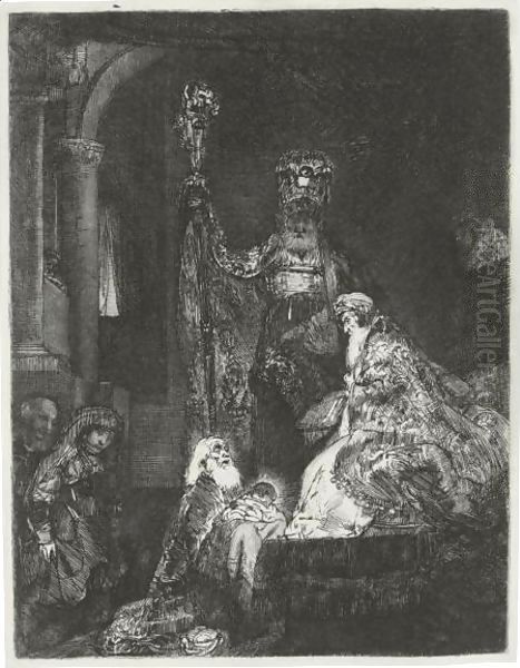 The Presentation In The Temple In The Dark Manner Oil Painting by Rembrandt Van Rijn