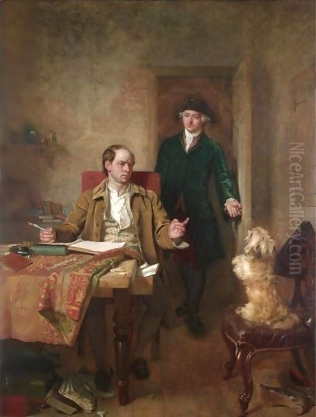 Sir Joshua Reynolds Visiting Goldsmith In His Study Oil Painting by John Faed