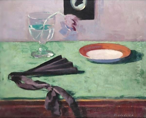 Still Life With A Tulip And A Black Fan Oil Painting by Francis Campbell Boileau Cadell