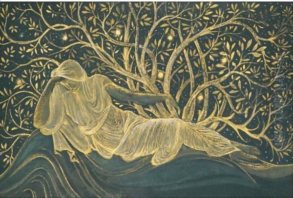 A Reclining Female Figure Oil Painting by Sir Edward Coley Burne-Jones