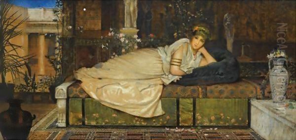 A Lady In A Classical Interior Oil Painting by John Atkinson Grimshaw