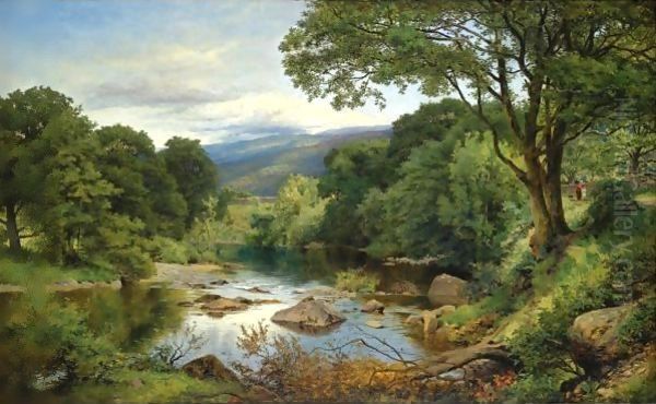 A Welsh Valley Oil Painting by Benjamin Williams Leader