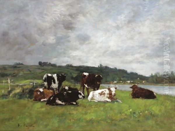 Vaches Au Paturage Oil Painting by Eugene Boudin