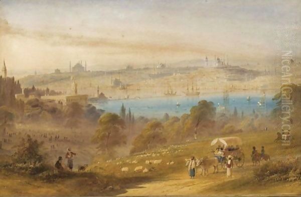 View Of Constantinople Up On The Hills Oil Painting by William Purser