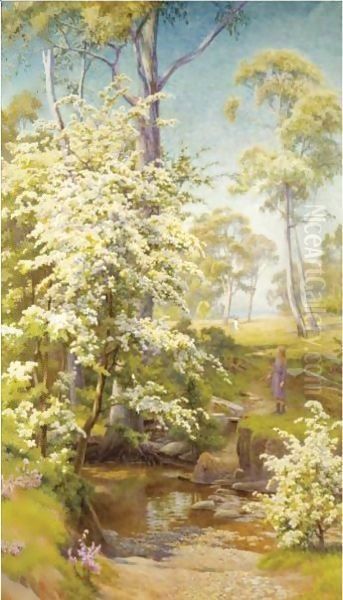 Under The Hawthorn Blossom Oil Painting by Walter Follen Bishop