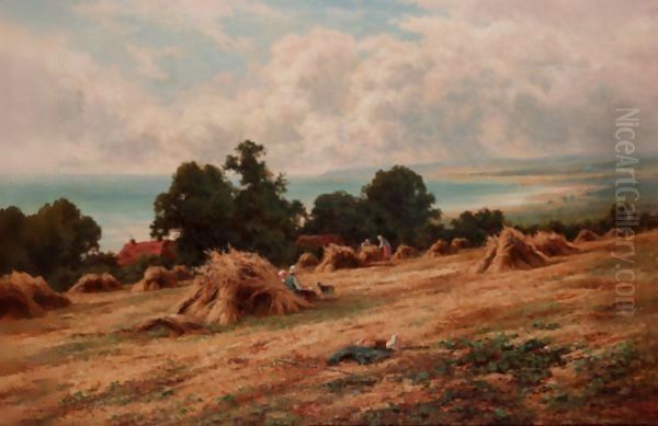 Harvesting On The Sussex Coast, Near Worthing Oil Painting by Henry Hillier Parker