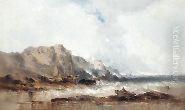 Stormy Seas With Fishing Boats Oil Painting by William McAlpine