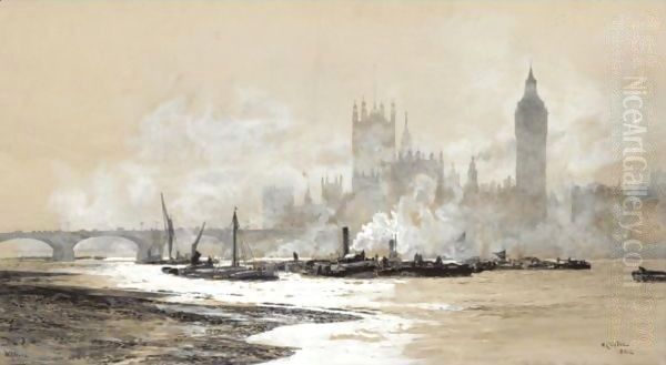 The Thames, Westminster Oil Painting by William Lionel Wyllie