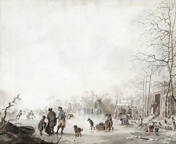 Ice Skating On The Lake Oil Painting by Jacob Cats