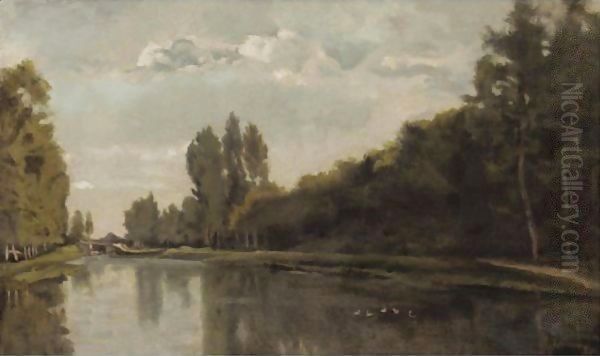 River Landscape Oil Painting by Charles-Francois Daubigny