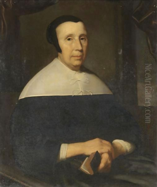 Portrait Of A Prioress, Seated Before A Window, With Her Thumb In A Prayer Book Oil Painting by Ferdinand Bol