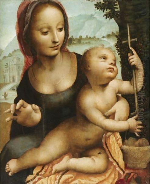 The Virgin And Child In A Landscape Oil Painting by Fernando Yanez De la Almedina