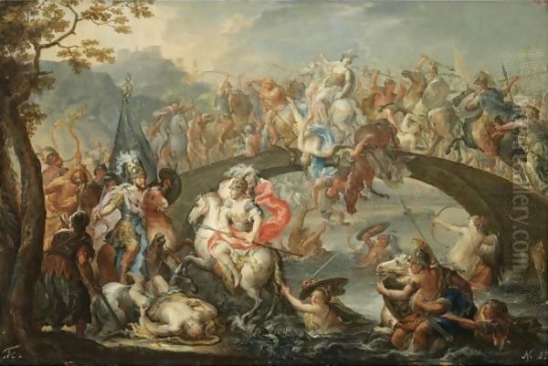 The Battle Of The Amazons Oil Painting by Johann Georg Platzer