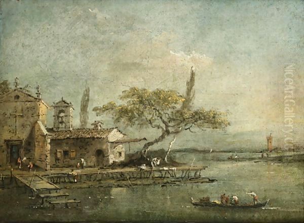 A View Of The Island Of Anconetta With The Torre Di Marghera Beyond Oil Painting by Francesco Guardi