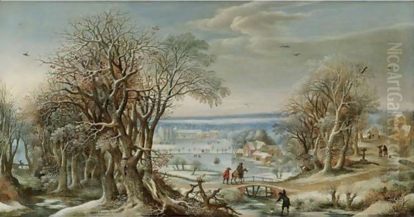 A View Of The Abbey Of Groenendael Near Brussels In Winter Oil Painting by Denys Van Alsloot