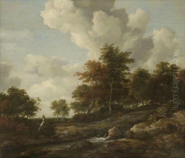 Wooded Landscape With A Rocky Stream Oil Painting by Jacob Van Ruisdael