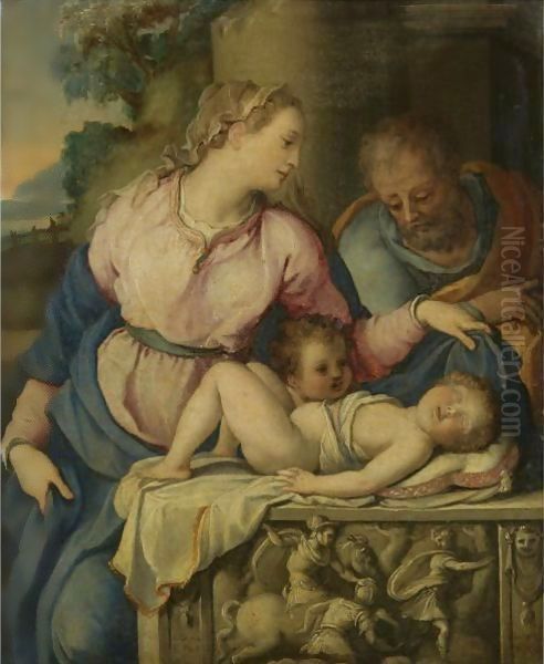 The Holy Family With The Infant Saint John The Baptist Oil Painting by Alessandro Allori