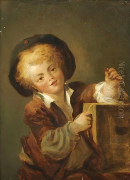 A Little Boy With A Curiosity, Said To Be A Portrait Of The Artist's Son Alexandre-Evariste (1780-1850) Oil Painting by Jean-Honore Fragonard